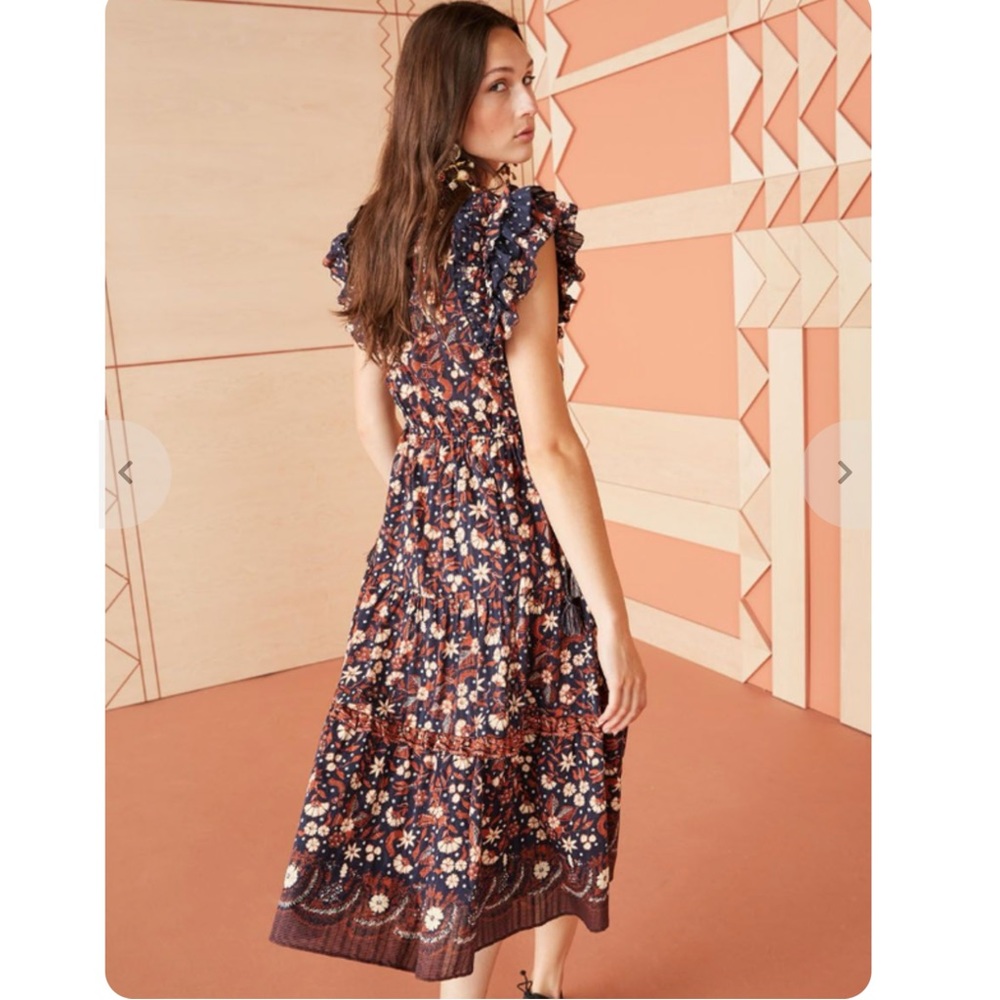 ULLA JOHNSON Linnea Ruffled Cotton Floral Midi Dress in Midnight SOLD - Picture 2 of 7